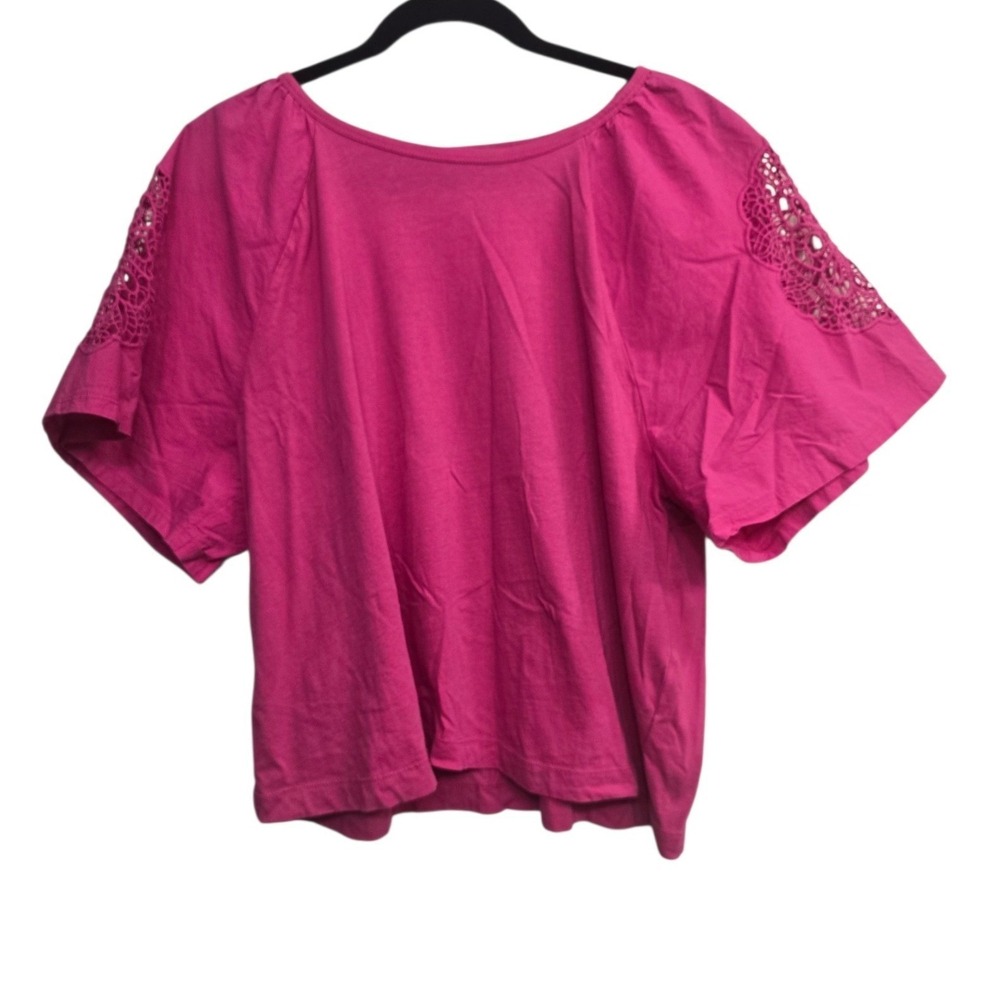 Old Navy‎ L Hot Pink Crochet Sleeve Top Boho Cottagecore Festival Cotton Y2K